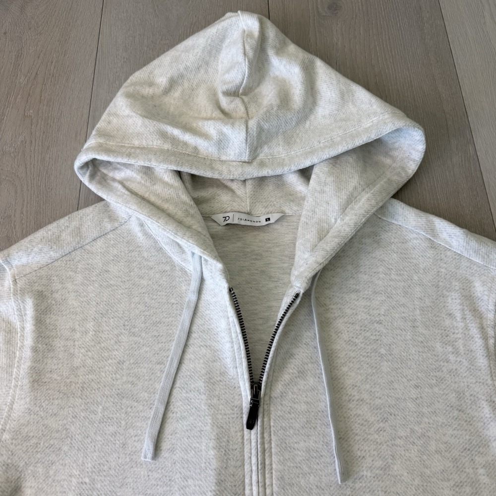 7 Diamonds Generation Full Zip Soft Hoodie Mens L Large Ecru Stretch Jacquard